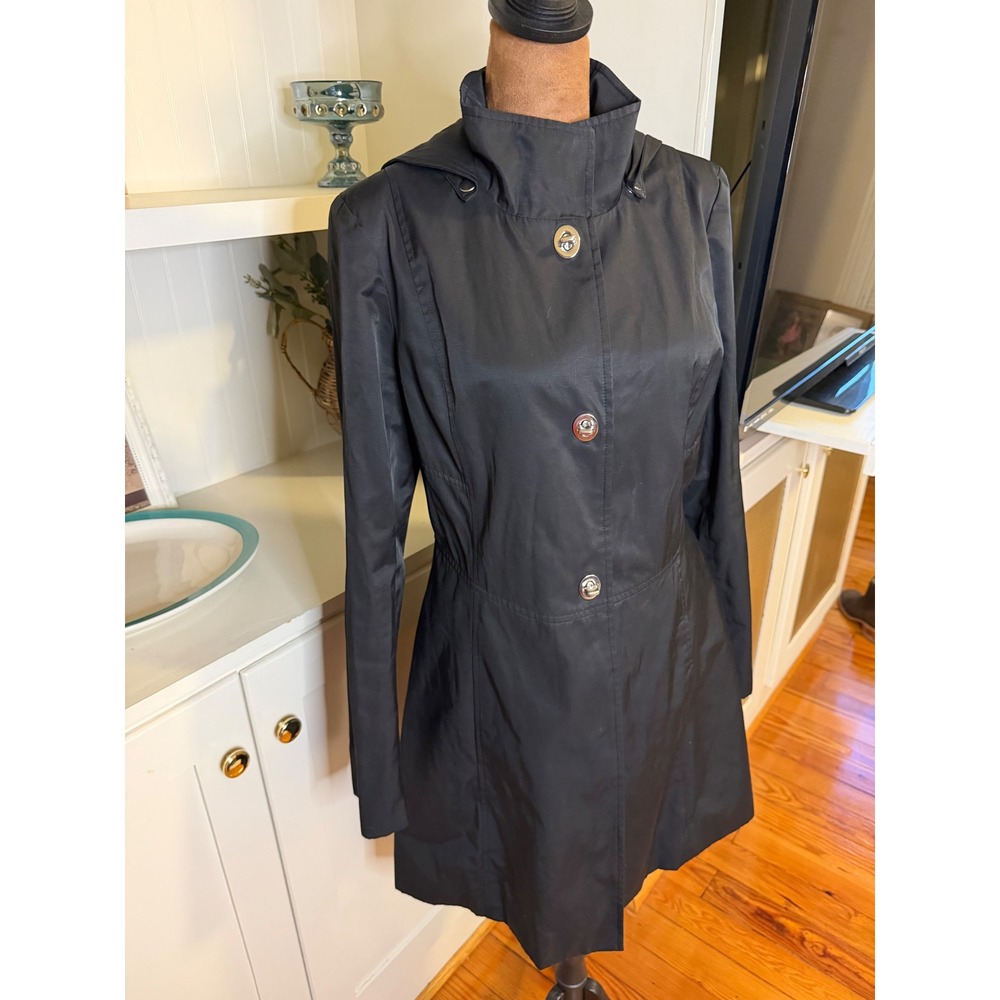 CeCe Black Hooded Trench Coat Jacket Size S YG859K CC3156